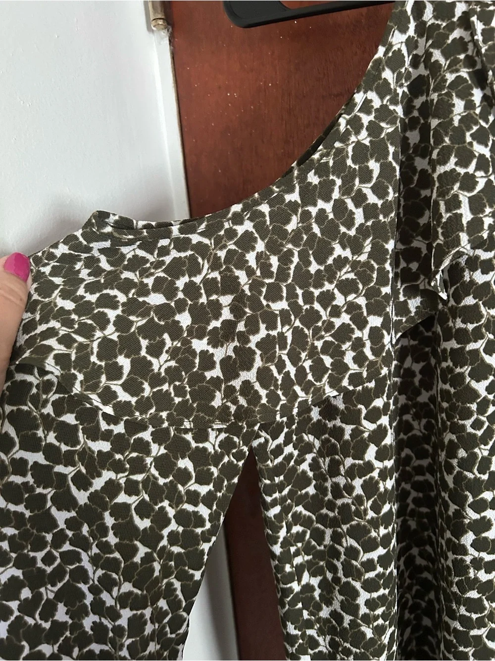 Michael Kors Olive Green and White Printed Ruffle Neck Tunic